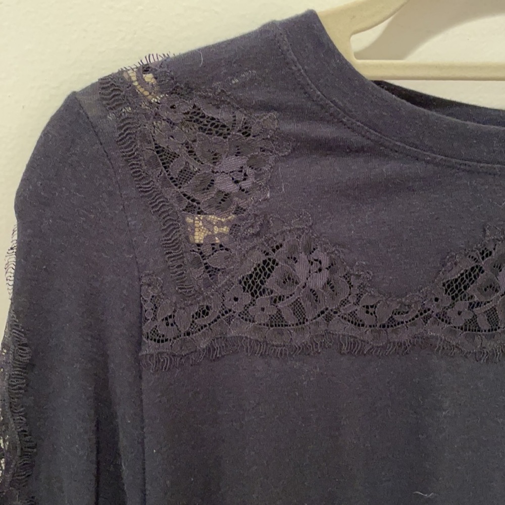 Rebecca Taylor black long sleeve lace tee